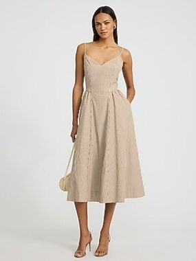 Express drop waist smocked back  striped midi dress